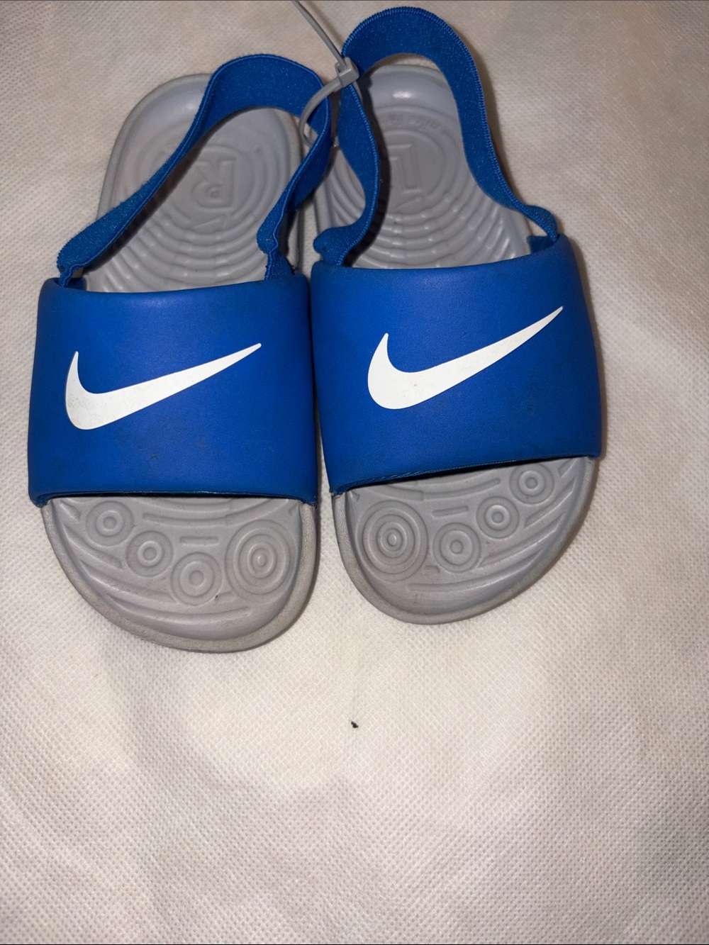 Nike Kids Royal Blue Slides with White Swoosh and Gray Footbed